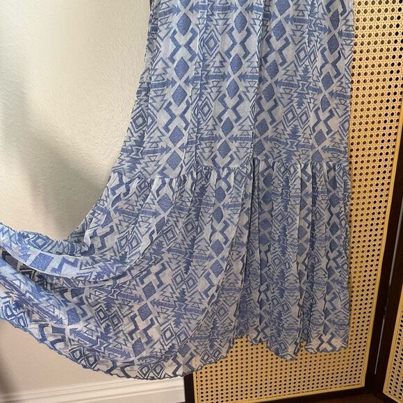 Nidodileda Sheer Jacquard Geometric Print Blue Maxi Dress Sz L Greece Made - Picture 7 of 12